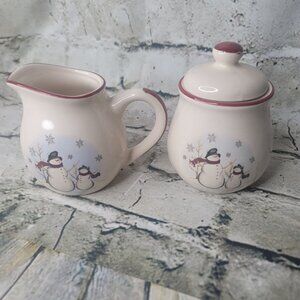 Royal Seasons Stoneware Snowman Creamer Sugar Bowl with Lid Christmas Holiday